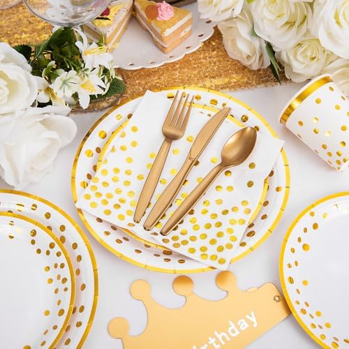 Supernal 350pcs White and Gold Party Supplies for 50 Guests