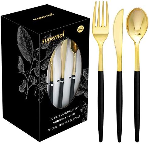 Supernal 102pcs Gold Plastic Cutlery Set
