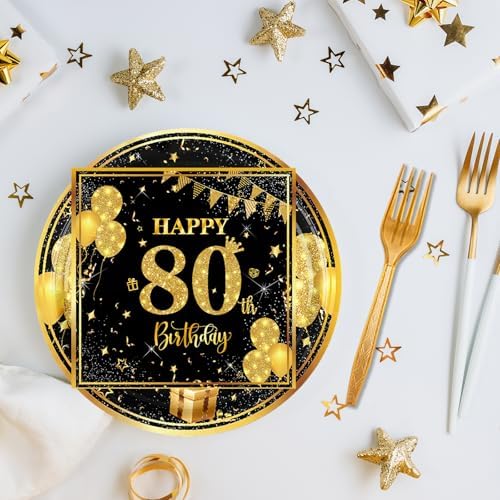 80th Birthday Paper Plates Napkins Forks 60pcs Set