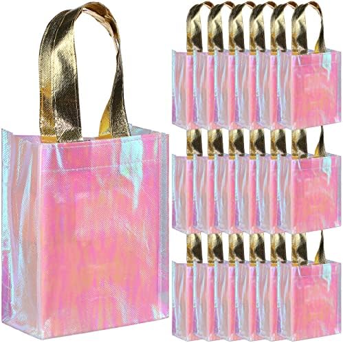 Jutom 20 Pack Iridescent Gift Bags Reusable Party Tote With Handles