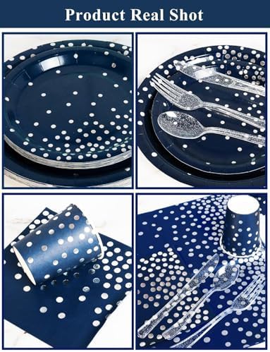 141-piece Navy Blue and Silver Party Supplies Set for 20 Guests