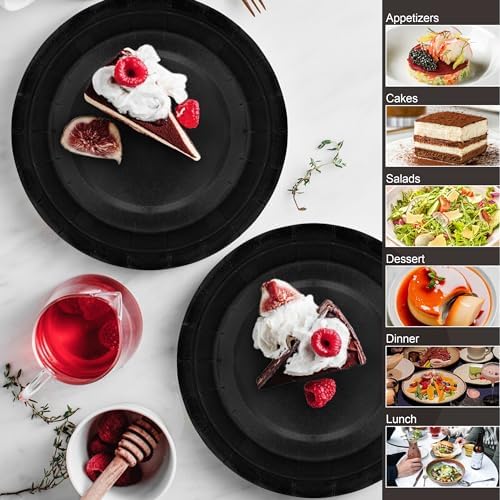 40Pcs Black Disposable Paper Plates Set for Parties and Events