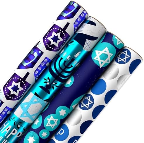 American Greetings Reversible Hanukkah Wrapping Paper 4 Rolls 120 Sq Ft