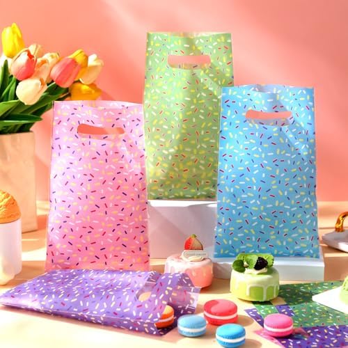 Sweetude 48 Plastic Donut Confetti Gift Bags with Handle