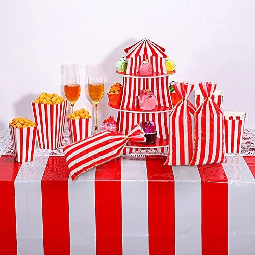 Lecferrarc 100 Pcs Red White Stripe Treat Bags with Twist Ties