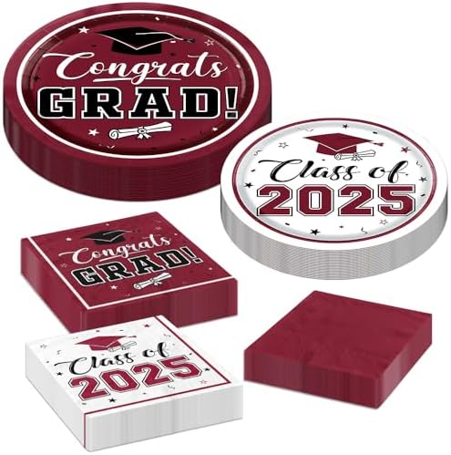 Class of 2025 Graduation Plates Napkins Maroon Party Supplies