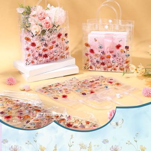 Kacctyen 24 Pcs Wildflower Clear Gift Bags with Handles