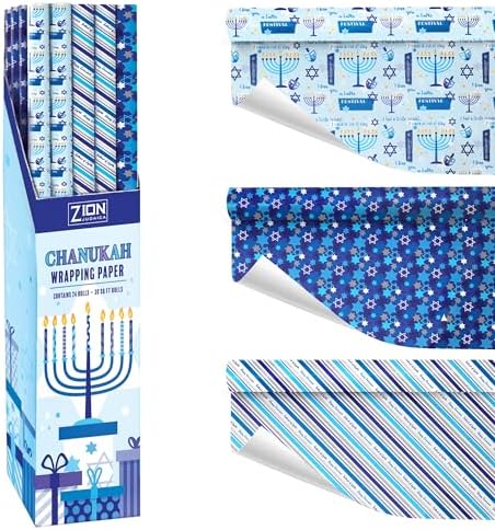 Zion Judaica Hanukkah Gift Wrap Roll 30x144 Master Case of 24