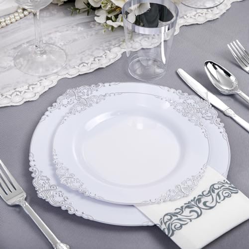 Nervure 350PCS Silver Plastic Dinnerware Set