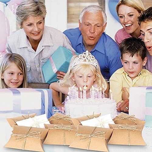 Kraft Paper Pillow Candy Box 60 Pcs with Jute Rope