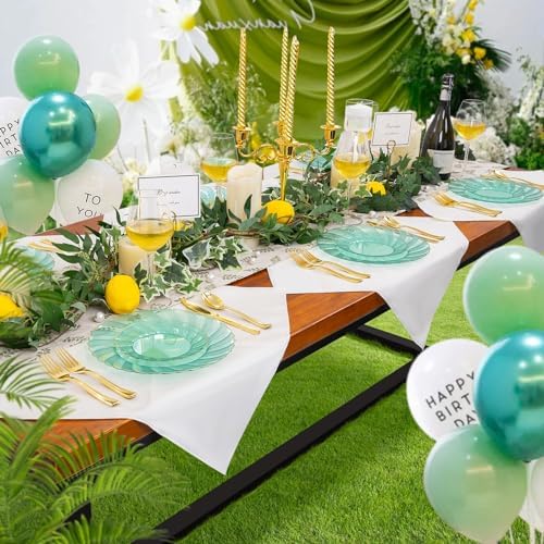 YOUBET 125PCS Clear Green Plastic Plates with Gold Rim