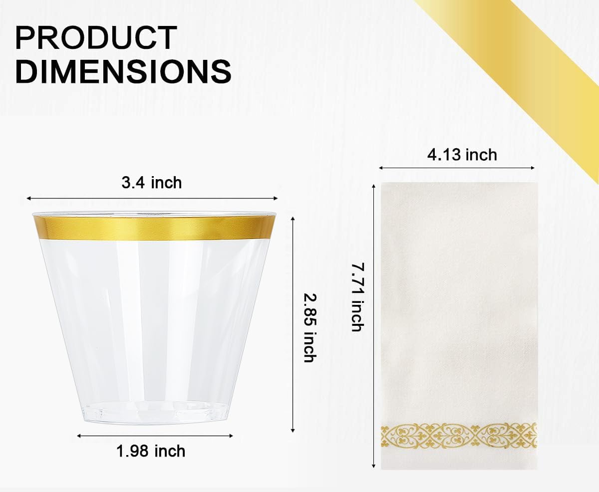 350 Piece Gold Dinnerware Set - 100 Plates 50 Silverware 50 Cups 50 Napkins
