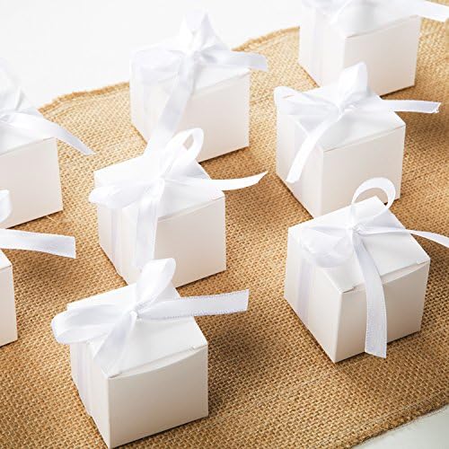 AWELL White Candy Box with Ribbon Party Favor Pack of 50