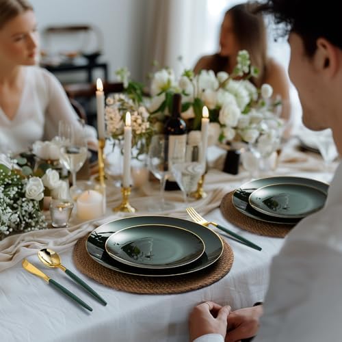 150 pcs Green Gold Plastic Utensils for 50 Guests