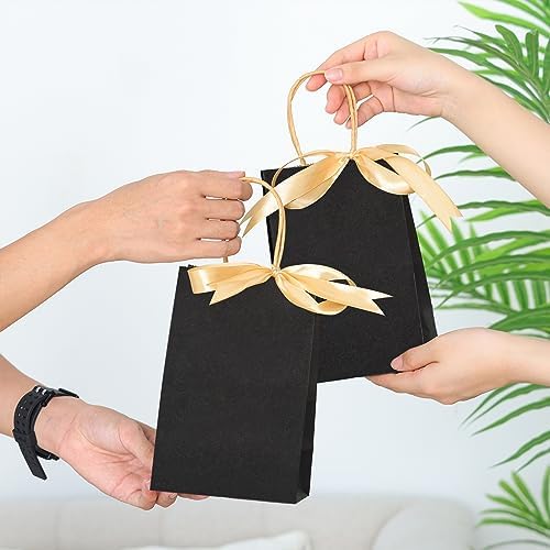 Moretoes 25pcs Black Kraft Gift Bags with Handles