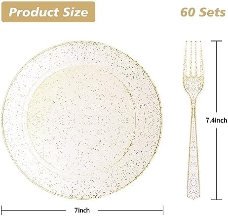 Goodluck 120PCS Gold Glitter Plates with Forks