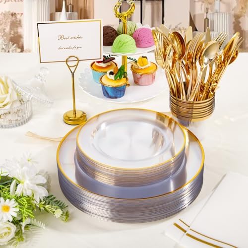 SUT 350Pcs Plastic Dinnerware Set for 50 Guests