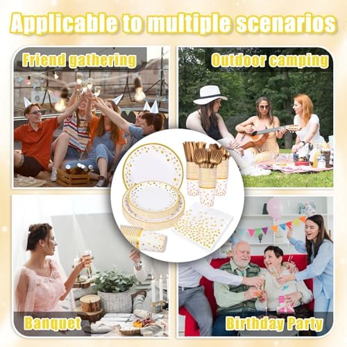 Supernal 350pcs White and Gold Party Supplies for 50 Guests