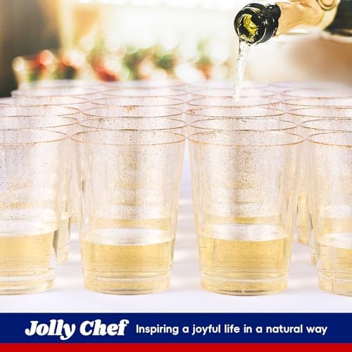 JOLLY CHEF 100 Pack 9 oz Gold Glitter Plastic Cups