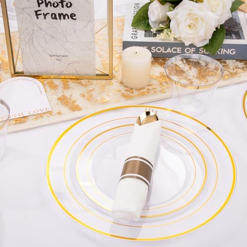 DaYammi 350PCS Clear Gold Disposable Dinnerware Set for 50 Guests