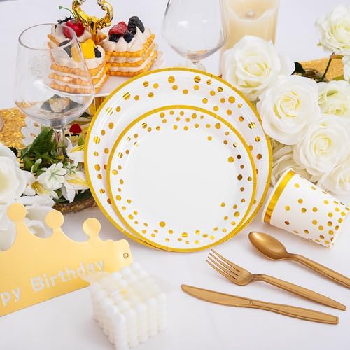 Supernal 350pcs White and Gold Party Supplies for 50 Guests