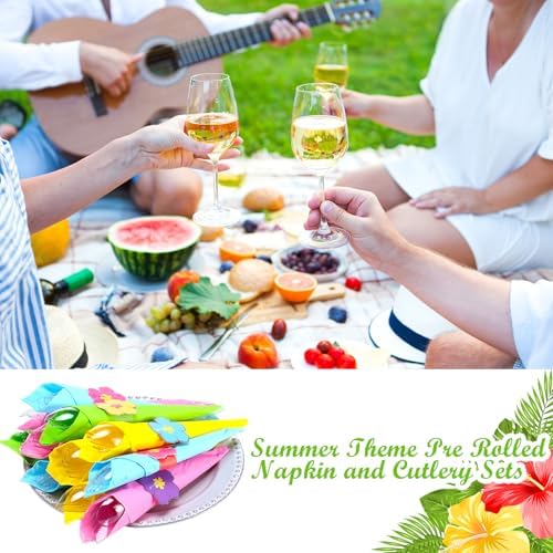 200 Pcs Hawaiian Luau Cutlery Set with Napkins