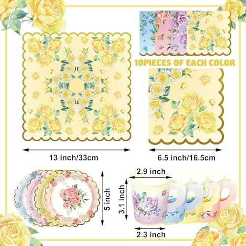 40 Set Floral Tea Cups and Saucers with Handle