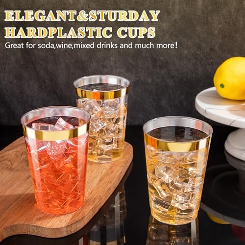 Nervure 120PCS Gold Rim Plastic Cups 12oz
