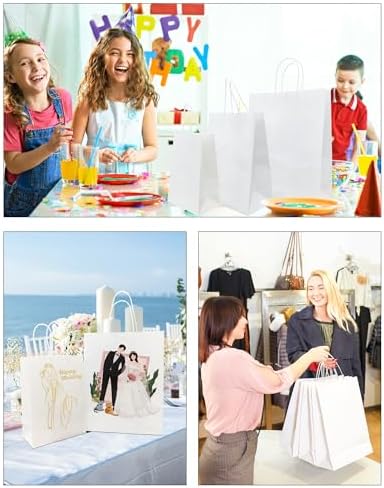 BAG BOX 100 Pack White Gift Bags with Handles