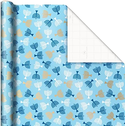 Hallmark Hanukkah Wrapping Paper with Cutlines Blue Gold Star of David