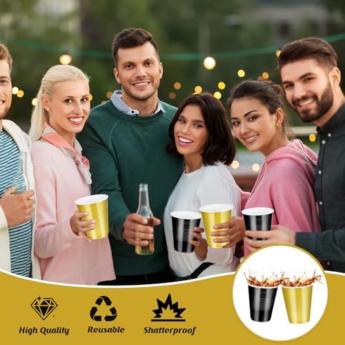 100 Pcs Black and Gold Plastic Cups 12 Oz for Party