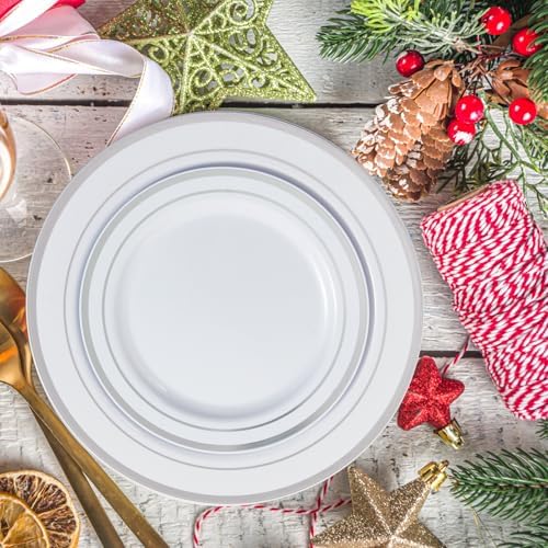 JollyPack 100 Piece Disposable Silver Plates Set