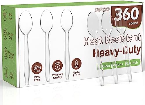 Dipoo 360pc 68 Inch Clear Plastic Spoons Heavy Duty BPA Free