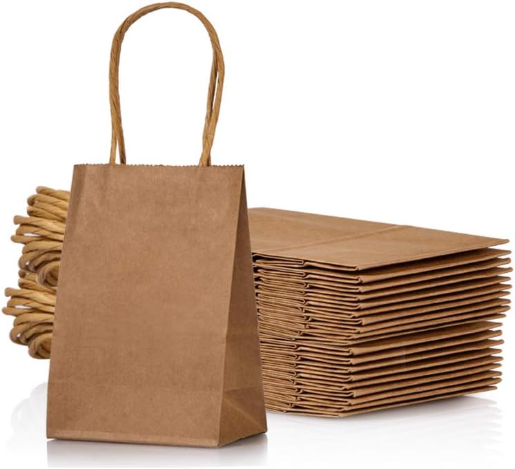AWELL Mini Kraft Paper Bag with Handle for Party Favor Gifts