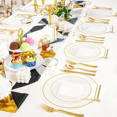 SUT 350Pcs Plastic Dinnerware Set for 50 Guests
