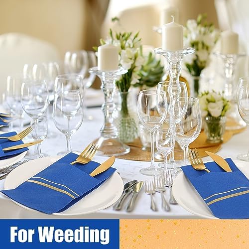 Roshtia 100 Pack Gold Trim Dinner Napkins with Flatware Pocket