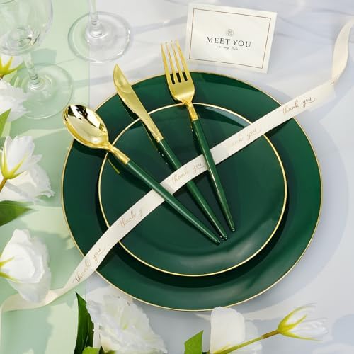 175 Piece Green Gold Plastic Dinnerware Set for Parties