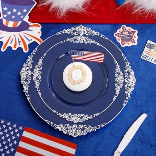 Hioasis 350pcs Blue and Silver Plates Set for 50 Guests