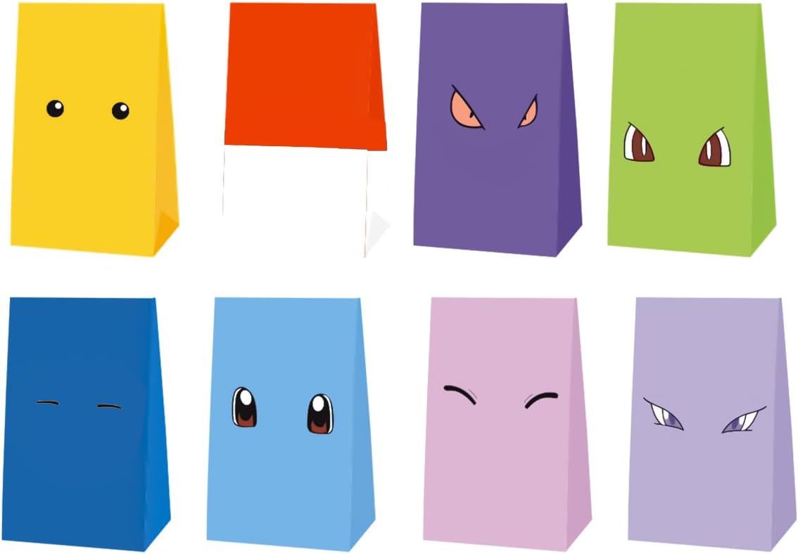 OULUN 16pcs Cartoon Party Bags Red Yellow Green Blue Purple