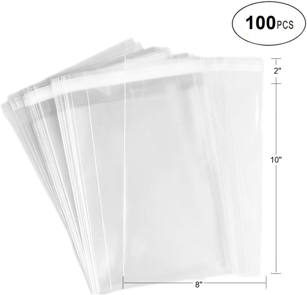 100pcs 8x10 Inch 20 Mil Clear Resealable Cellophane Bags