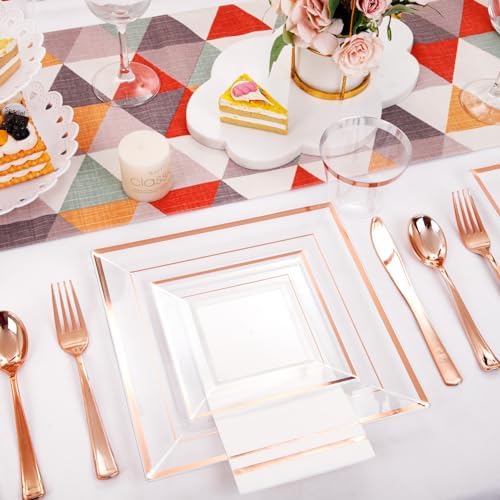 Festiva 350Pcs Rose Gold Plastic Plates Set for 50 Guests