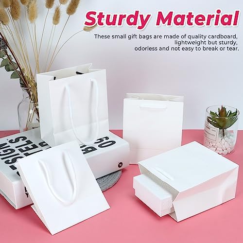 Rcybeo 50 Pack Mini White Gift Bags with Handles