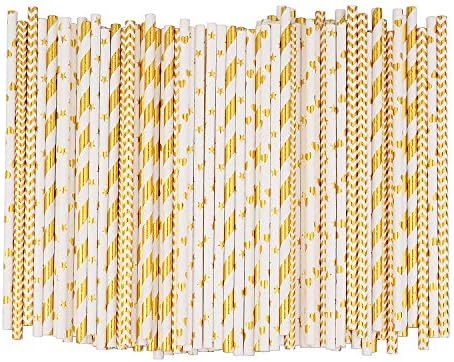 Alink Biodegradable Gold Paper Straws Pack of 100