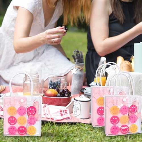 Whaline Preppy Smile Clear PVC Gift Bags with Handles 12Pcs