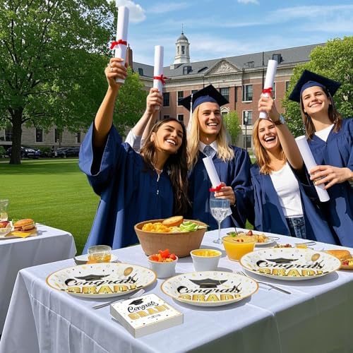 175PCS Graduation Party Tableware Set with Plates Napkins Cups Cutlery