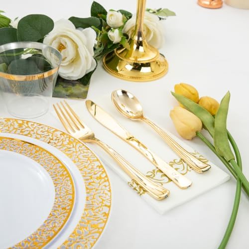 WELLIFE 350Pcs Gold Dinnerware Set for Parties