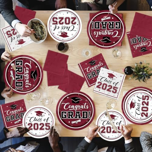 Class of 2025 Graduation Plates Napkins Maroon Party Supplies
