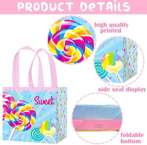 Umoni Candyland Party Goodie Bags 12Pcs Lollipop Treat Tote Bags With Handles