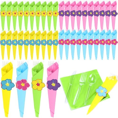 200 Pcs Hawaiian Luau Cutlery Set with Napkins
