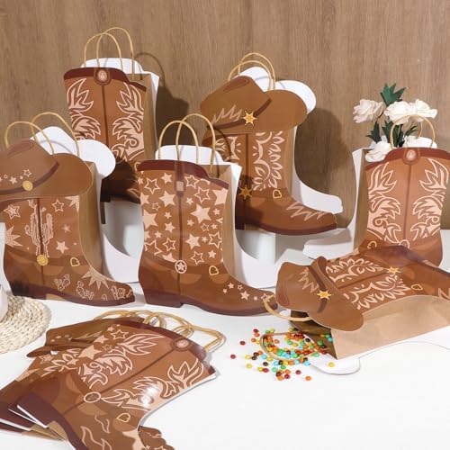 24Pcs Western Cowboy Boot Gift Bags with Handles for Parties